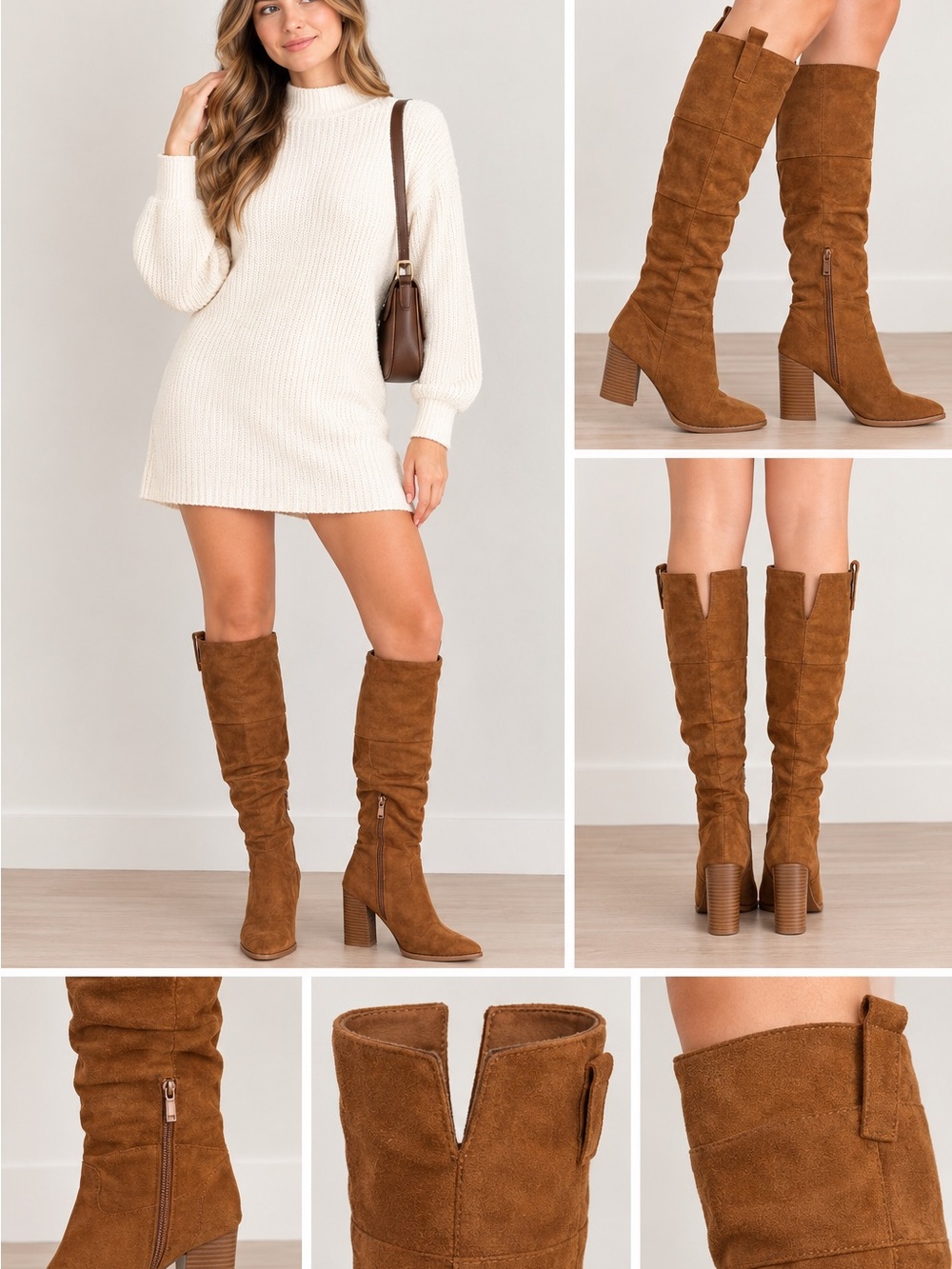 Yoki Tall Faux Suede Over-the-Knee Boots in Cognac Brown